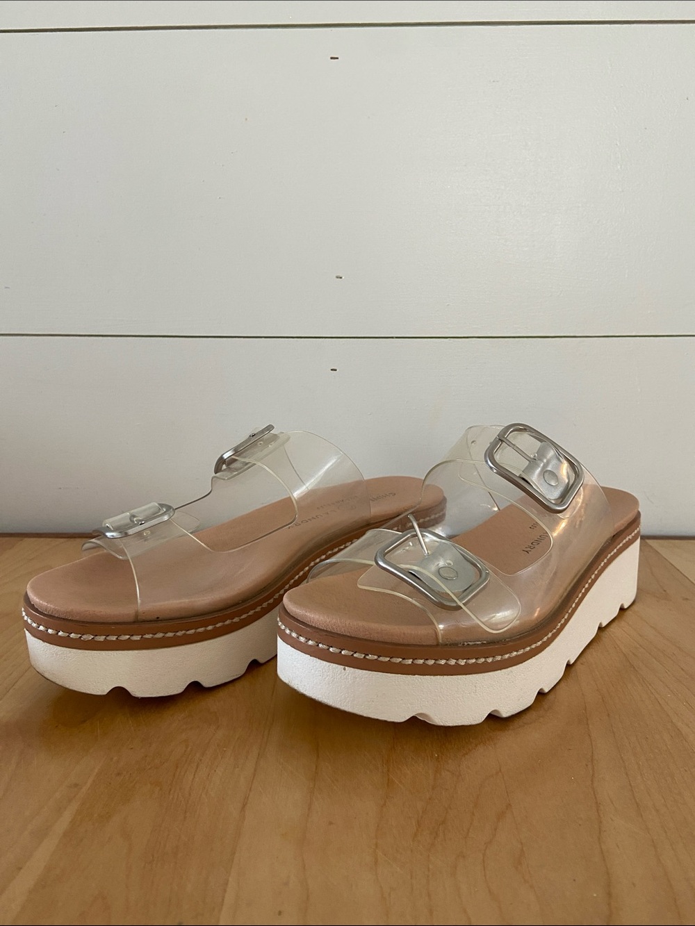 Chinese Laundry Clear Strap Platform Slide Sandals - Transparent/Tan - Picture 3 of 9